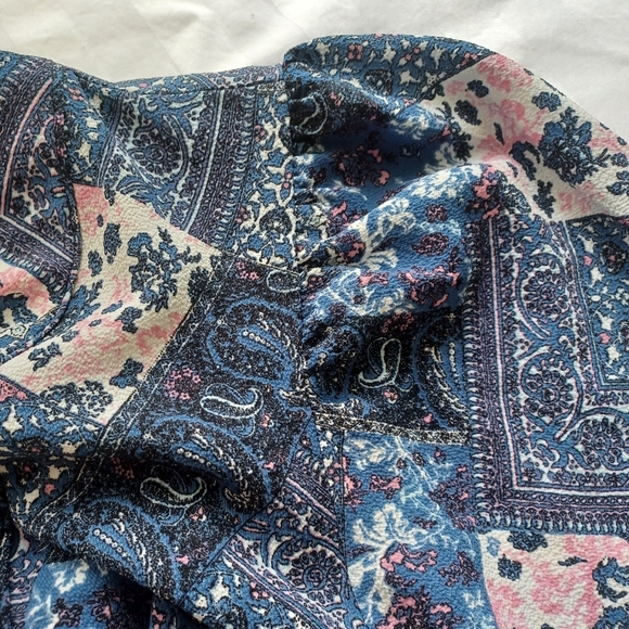 Emma & Michele 1X Tunic Style Dress Blue/Cream/Pink Pattern Lace Up Bust - Picture 3 of 12